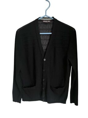 MICHAEL KORS Unisex Black Button Down Cardigan Nylon Quilted Back Sweater Size M